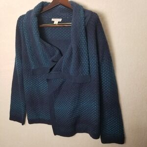 Croft & Barrow Womens Blue Green Knit Open Front Textured Cardigan‎